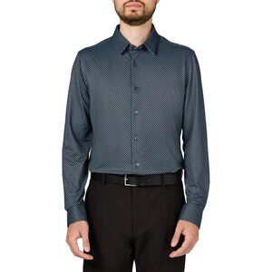 Infinity Mens SIze XXL Blue (Gray) Button-Up Stretch Point Collar Textured Shirt